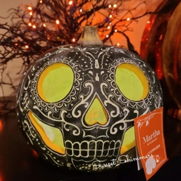 Martha STEWART LARGE LED SUGAR SKULL PUMPKIN FALL HALLOWEEN DAY OF DEAD New - Picture 3 of 9